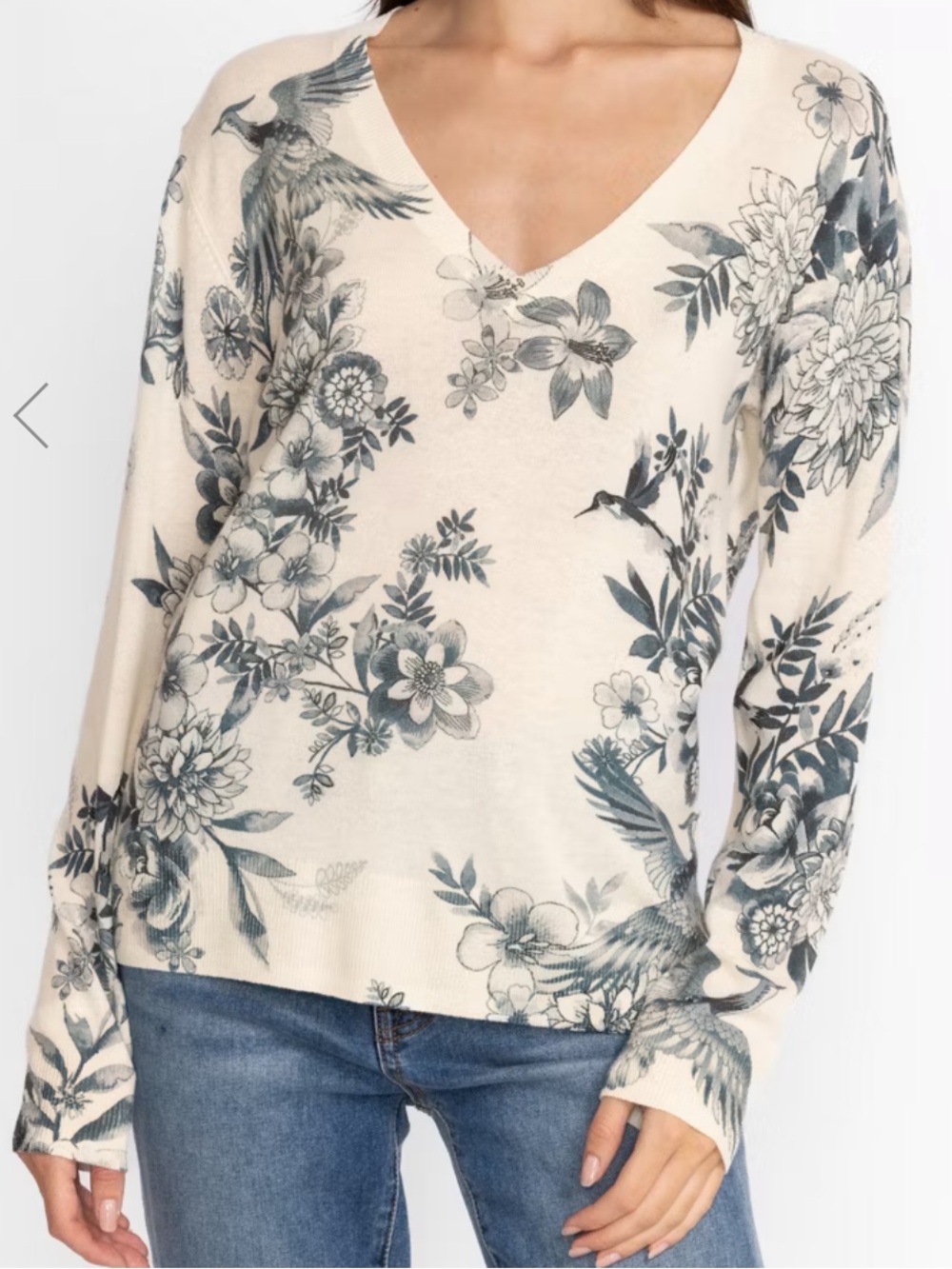 Johnny Was Cashmere Blend Floral Bird V-Neck Sweater Size M - *Please Read*